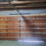 Interior view of horizontal slatted meranti double garage door