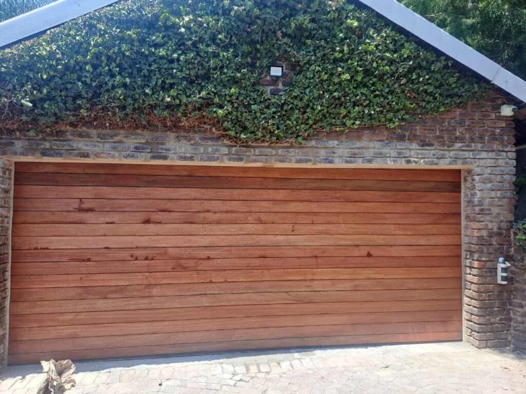 Slatted meranti garage doors