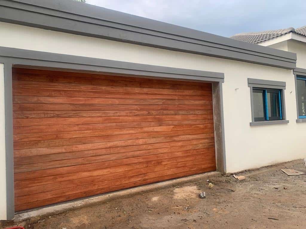 Slatted meranti garage doors